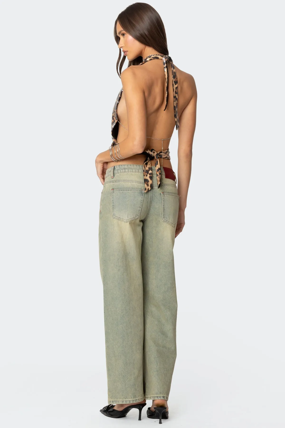 Sequin Leopard Printed Cowl Neck Top sold by Edikted product image thumbnail 3