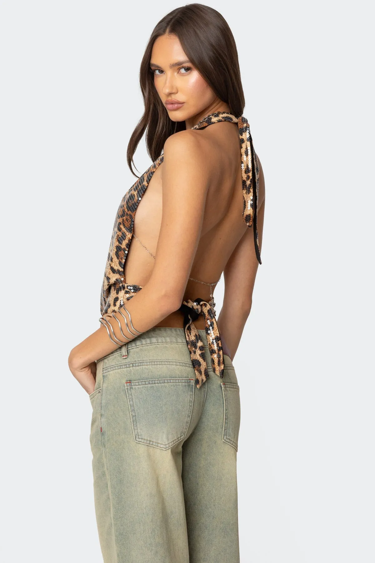 Sequin Leopard Printed Cowl Neck Top sold by Edikted product image thumbnail 2