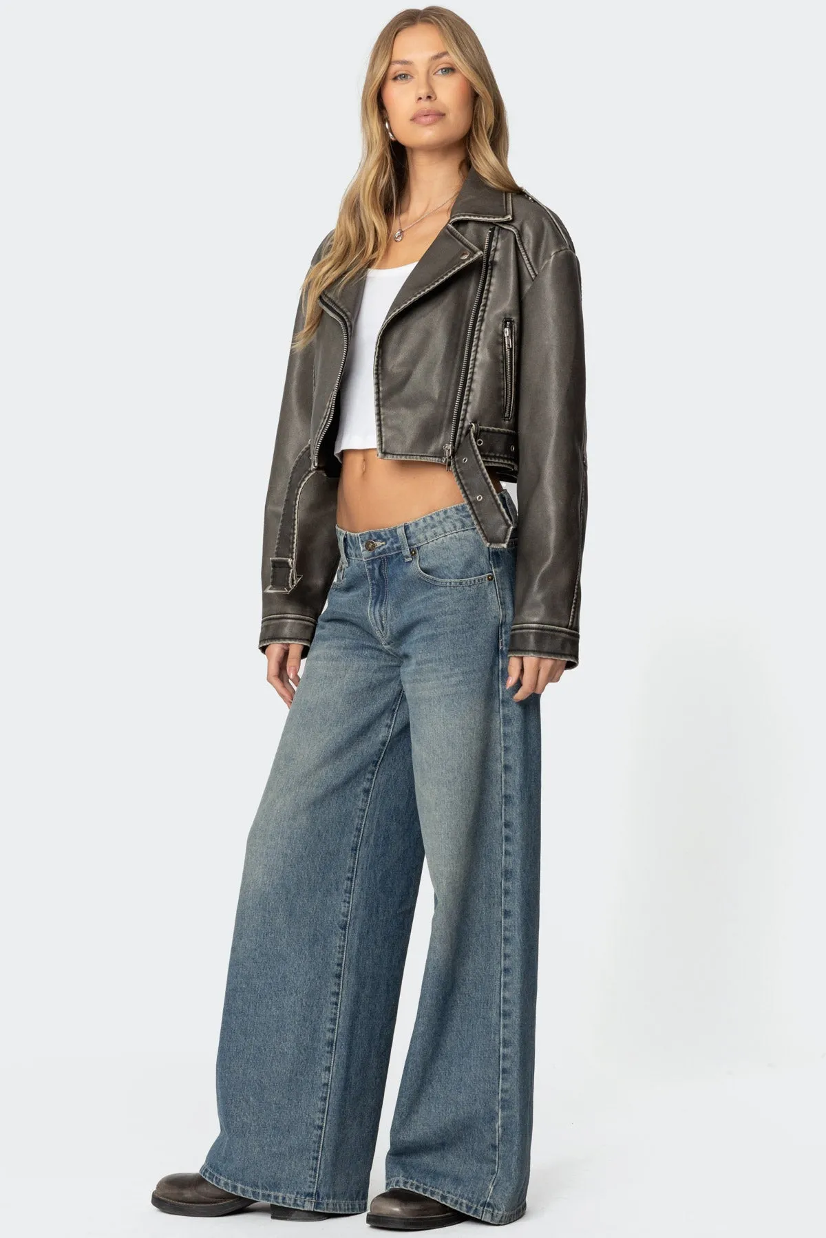 Washed Faux Leather Jacket sold by Edikted product image thumbnail 4