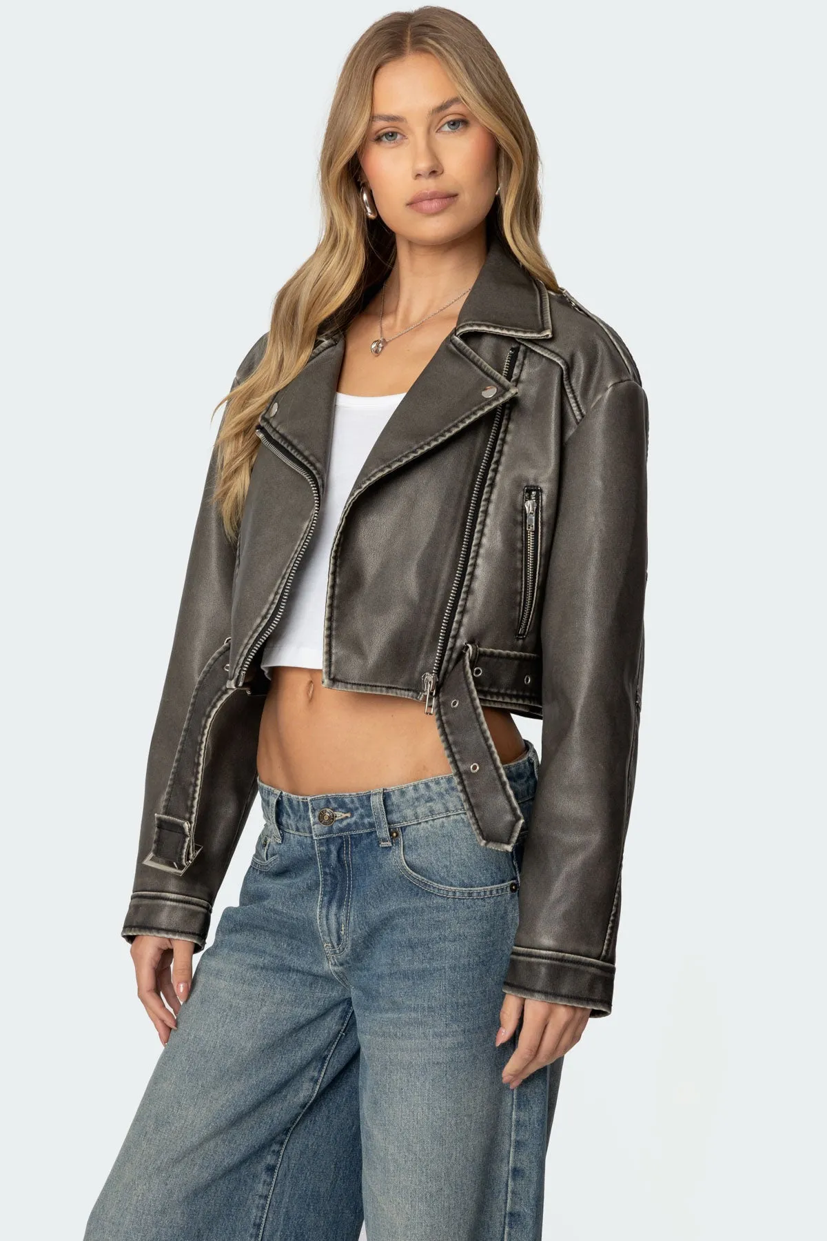 Washed Faux Leather Jacket sold by Edikted product image thumbnail 3