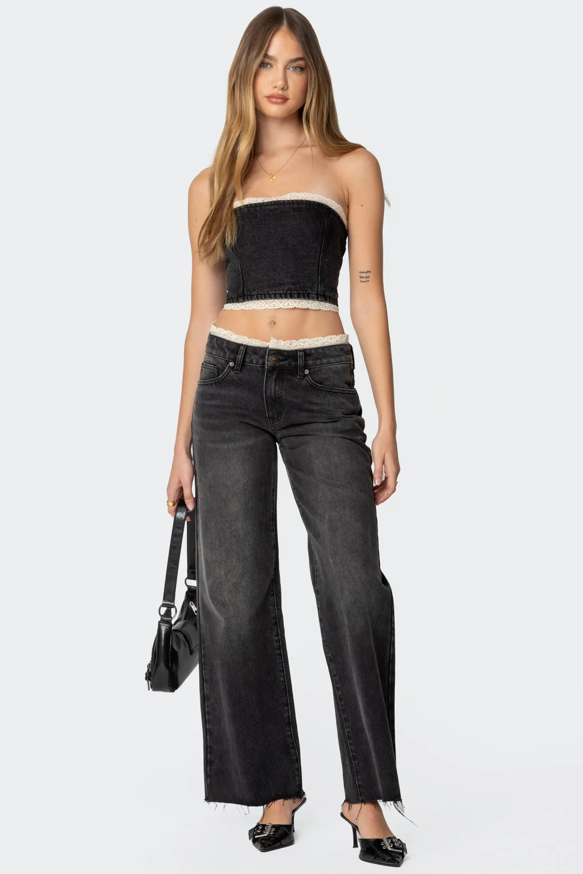 Karlie Lace Trim Denim Tube Top sold by Edikted product image thumbnail 2