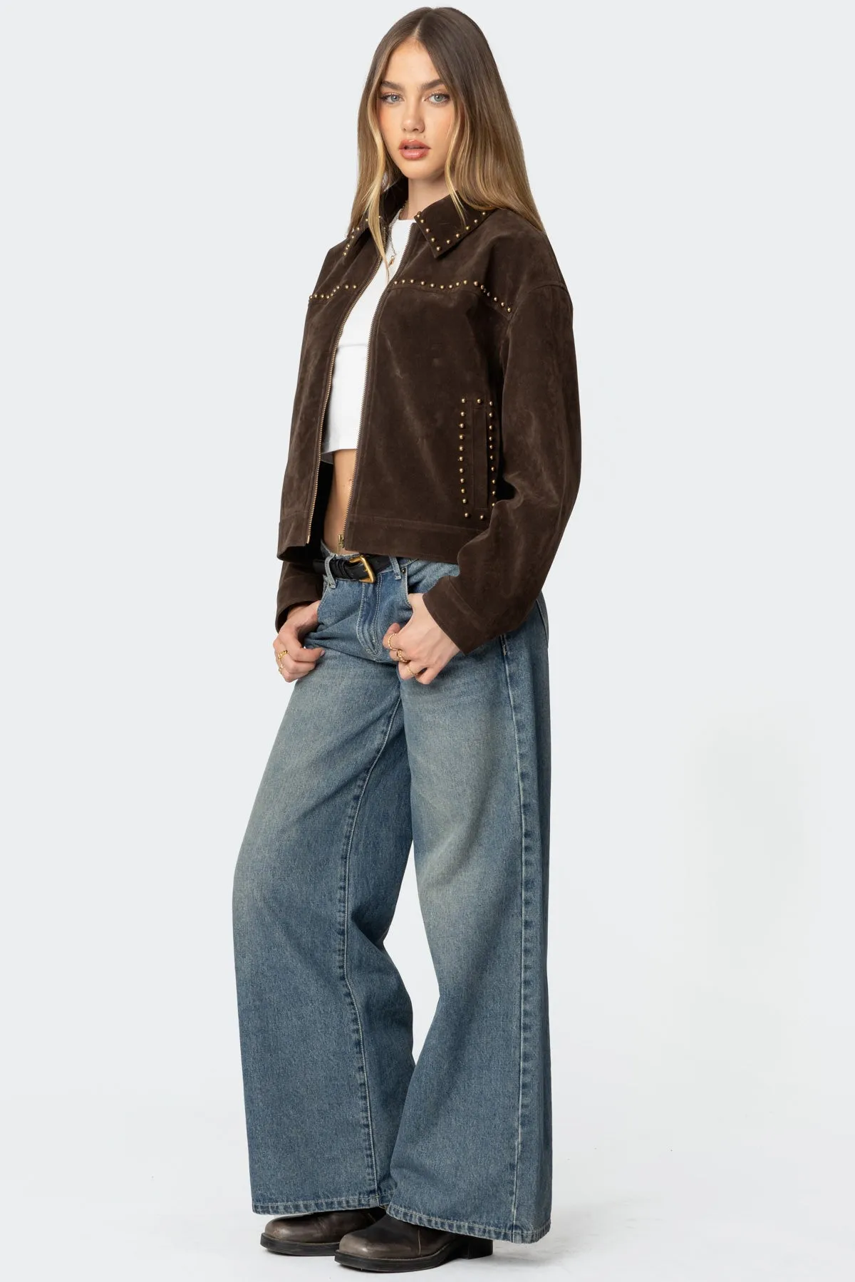 Memphis Studded Faux Suede Jacket sold by Edikted product image thumbnail 4