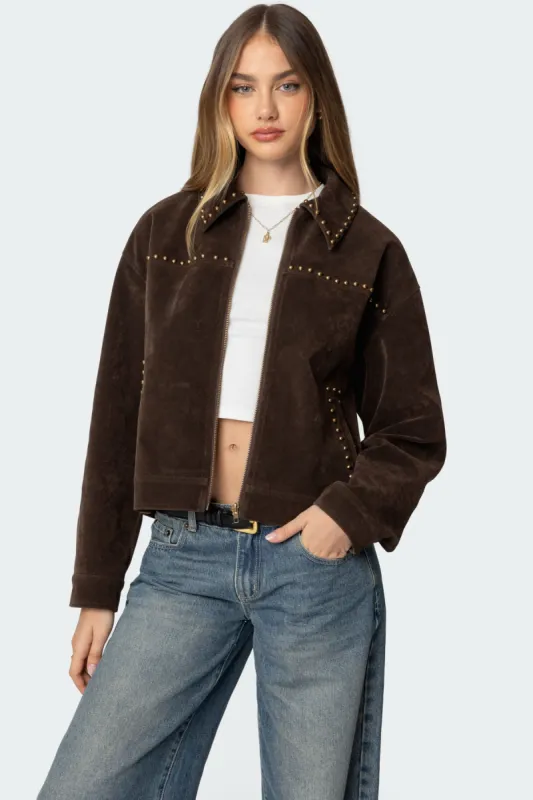 Memphis Studded Faux Suede Jacket sold by Edikted