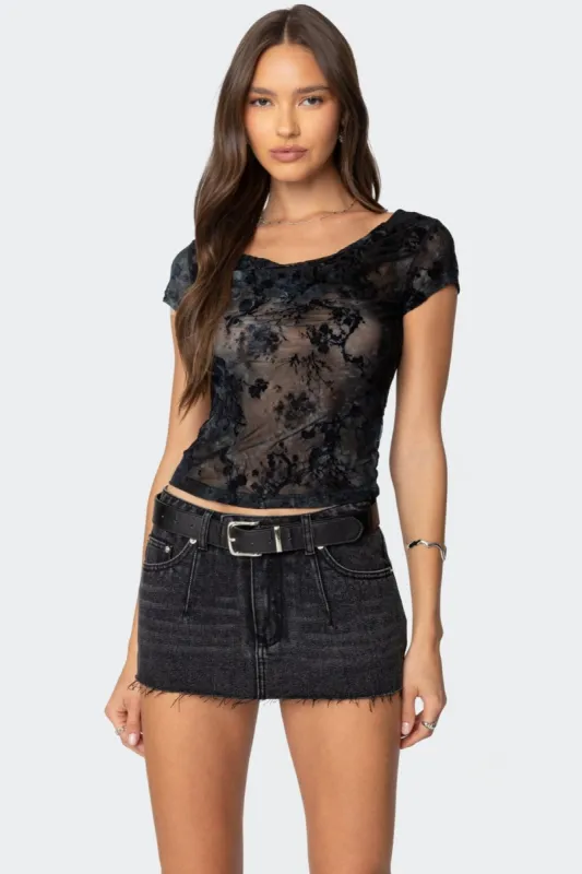 Lacey Mesh Cowl Neck Top sold by Edikted