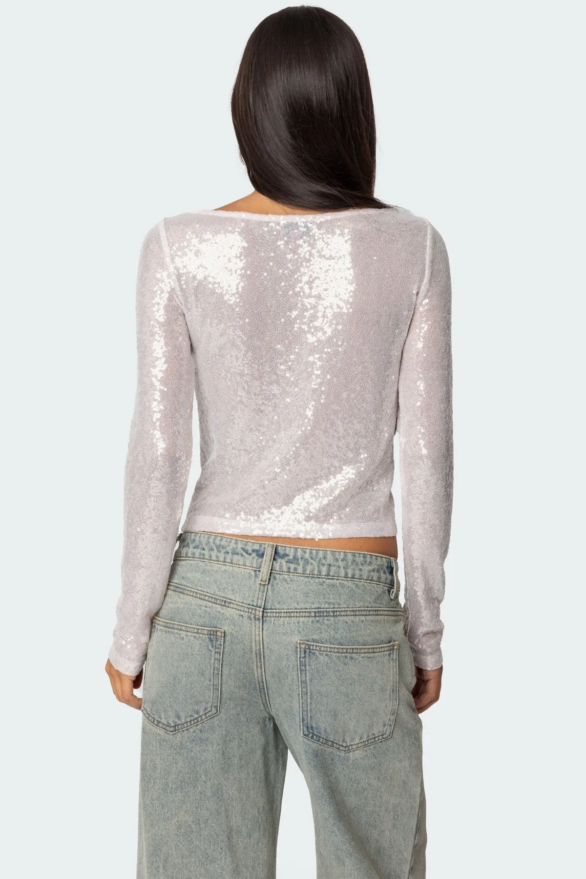 Sheer Sequin Boat Neck Top sold by Edikted product image thumbnail 5