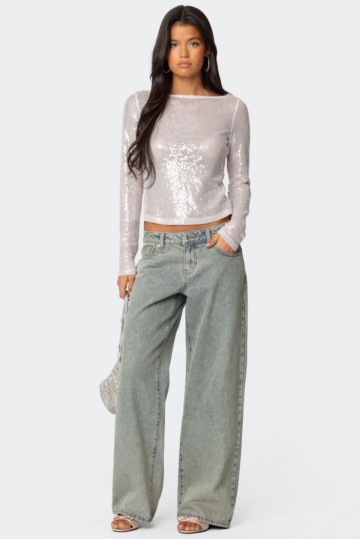 Sheer Sequin Boat Neck Top sold by Edikted product image thumbnail 2