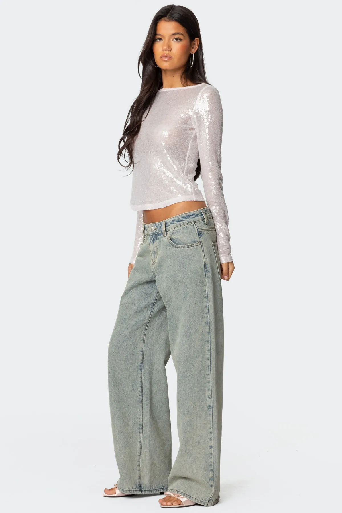 Sheer Sequin Boat Neck Top sold by Edikted product image thumbnail 4