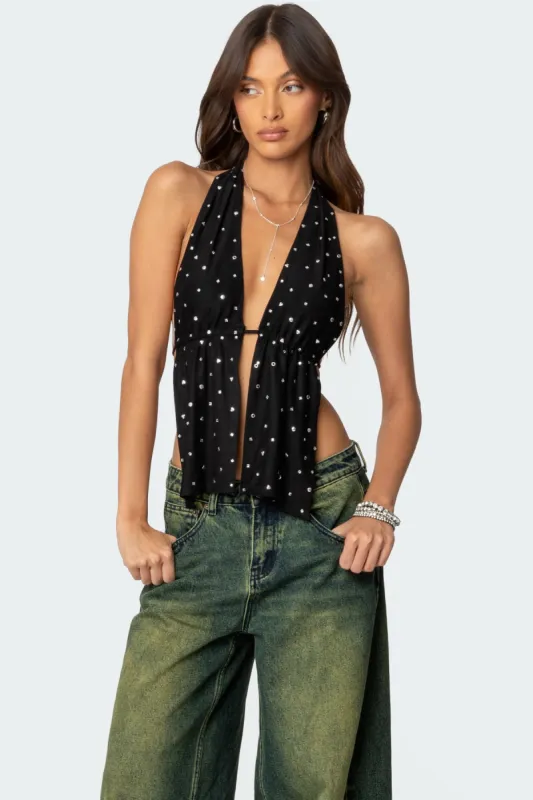 Studded Open Back Halter Top sold by Edikted