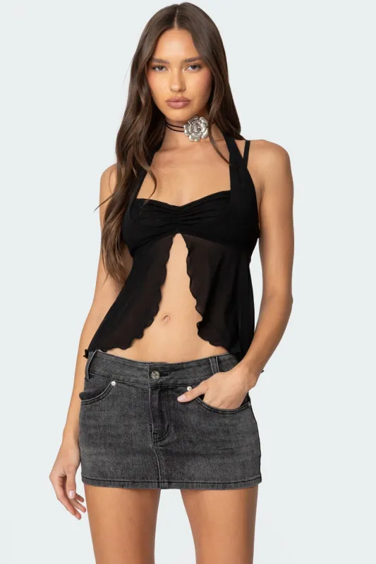 Mesh Split Front Bandeau Halter Top sold by Edikted
