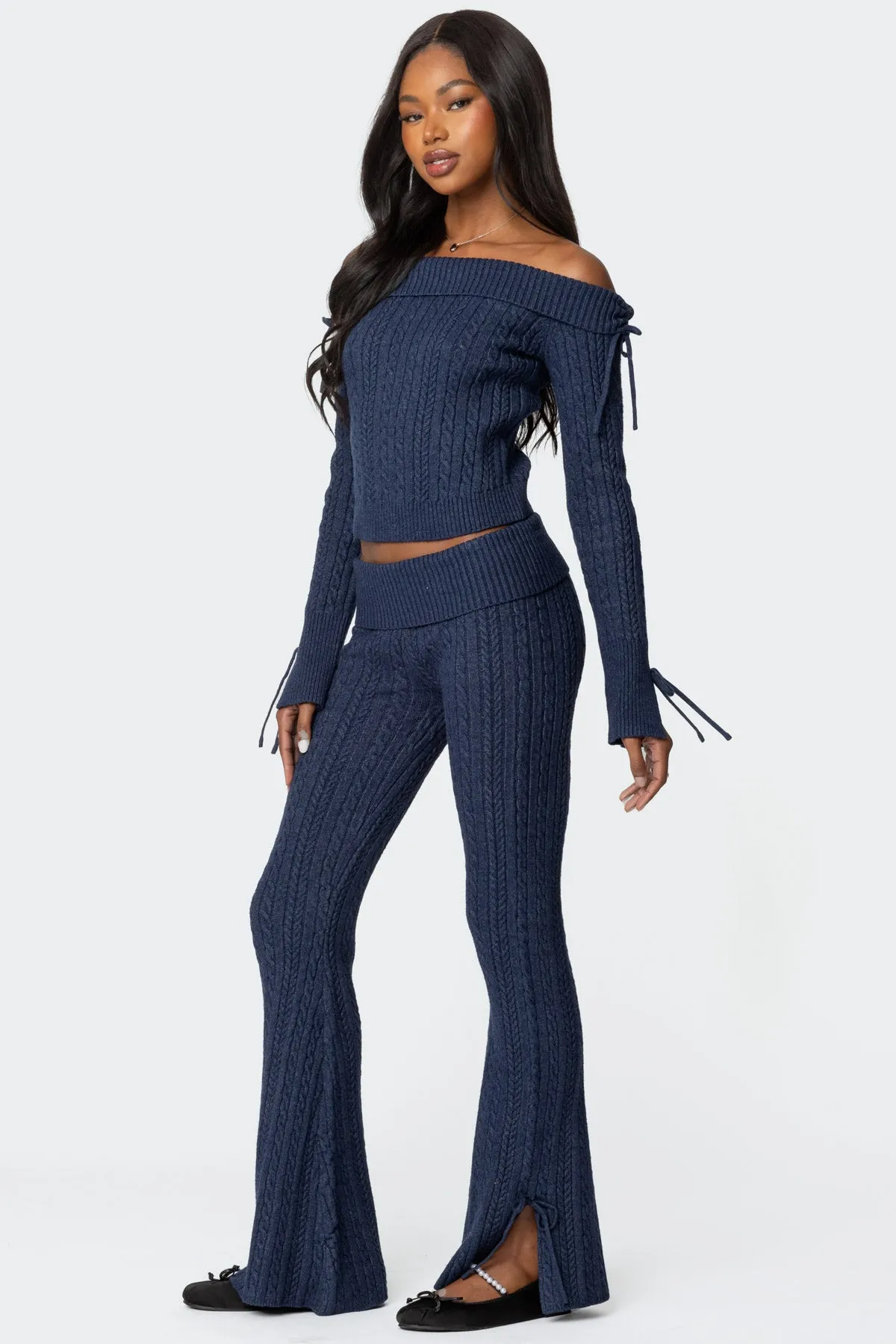 Chase Fold Over Cable Knit Pants sold by Edikted product image thumbnail 3