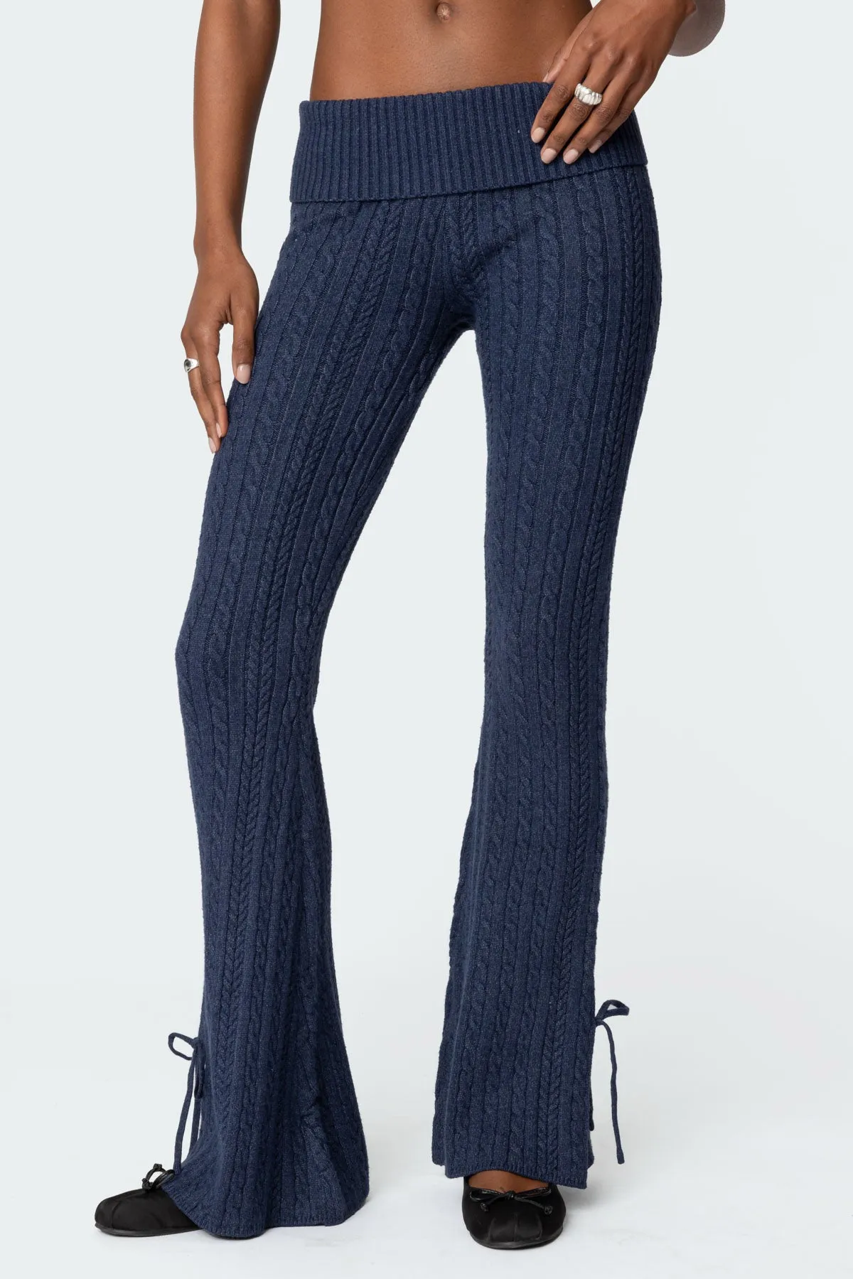 Chase Fold Over Cable Knit Pants sold by Edikted product image thumbnail 2