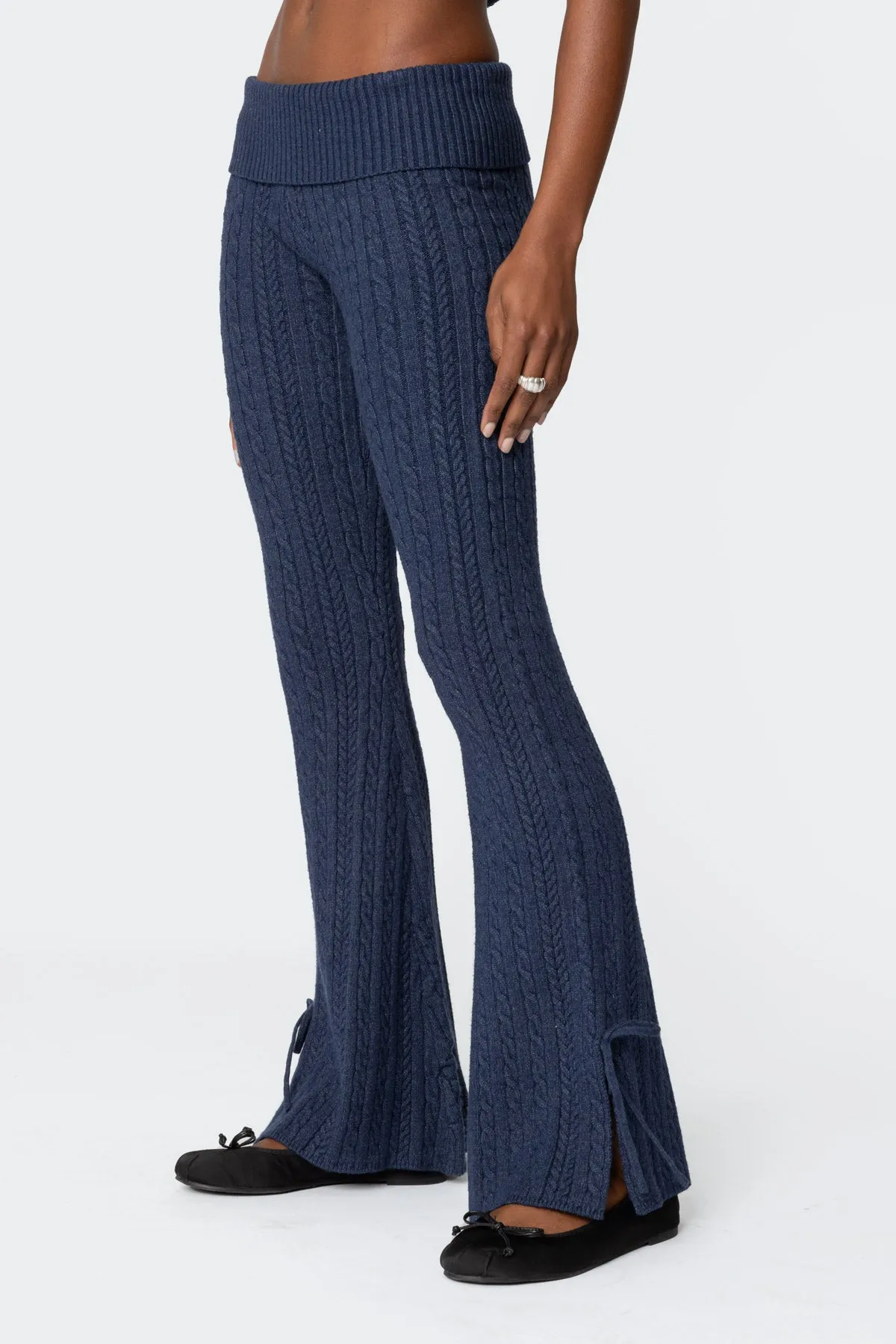 Chase Fold Over Cable Knit Pants sold by Edikted product image thumbnail 4
