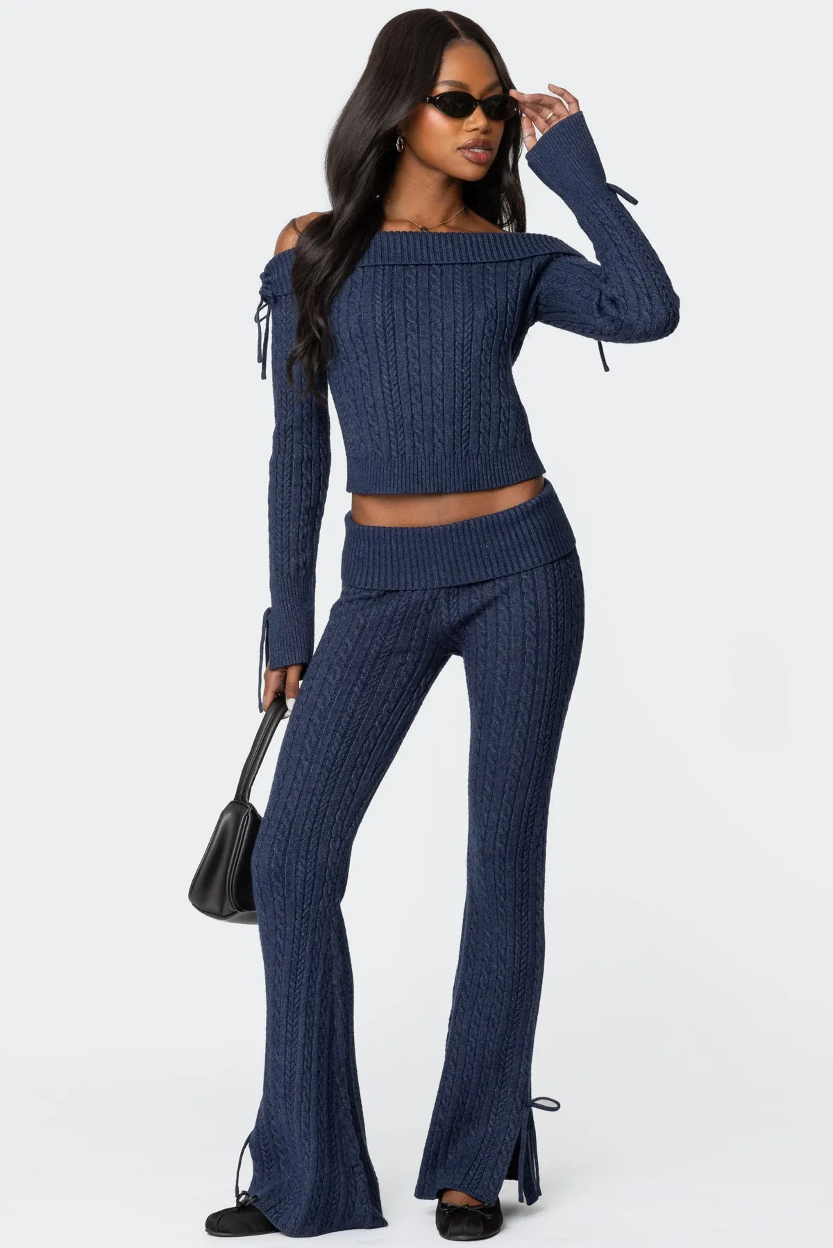 Chase Fold Over Cable Knit Pants sold by Edikted