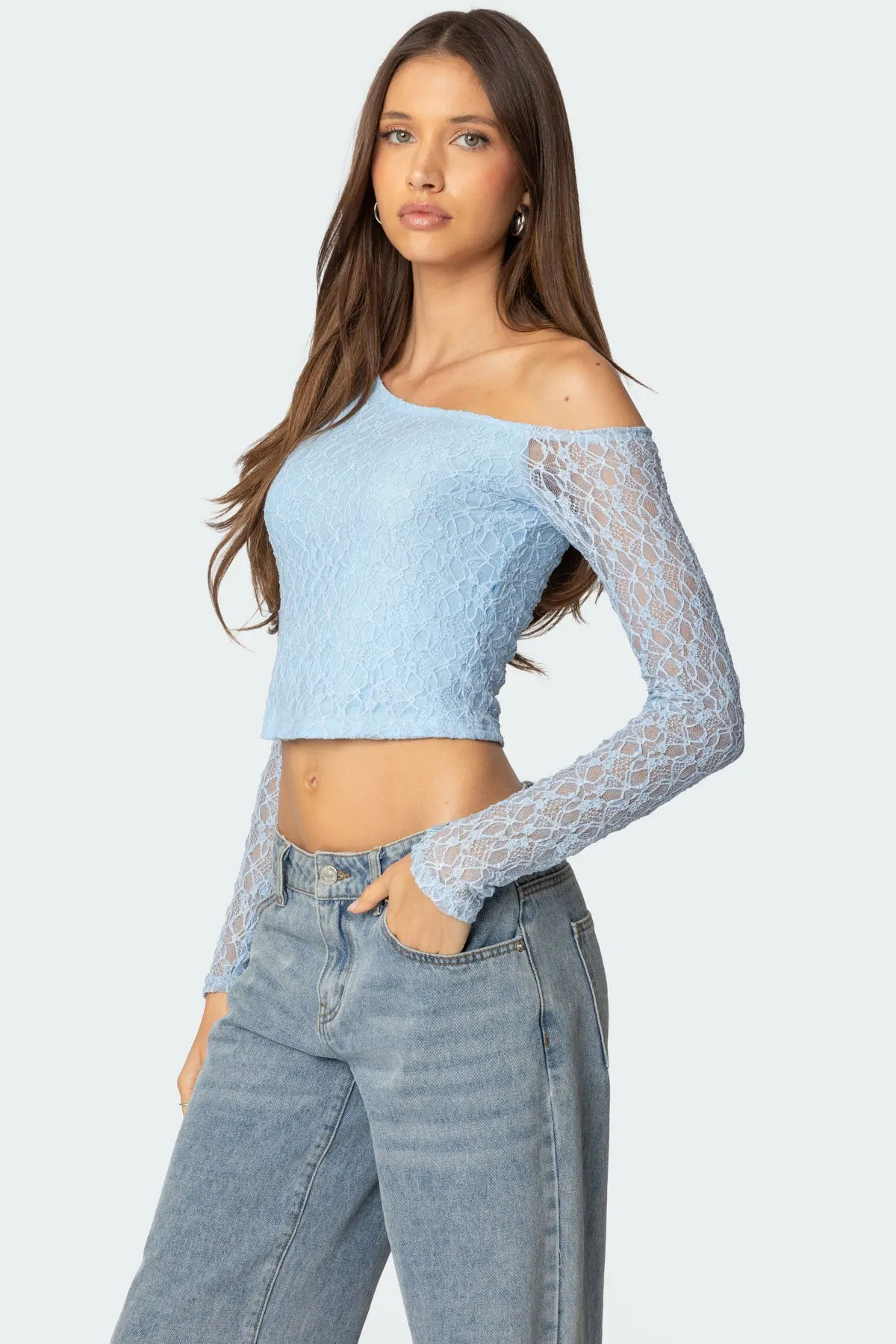 Fabia Asymmetric Textured Lace Top sold by Edikted product image thumbnail 3