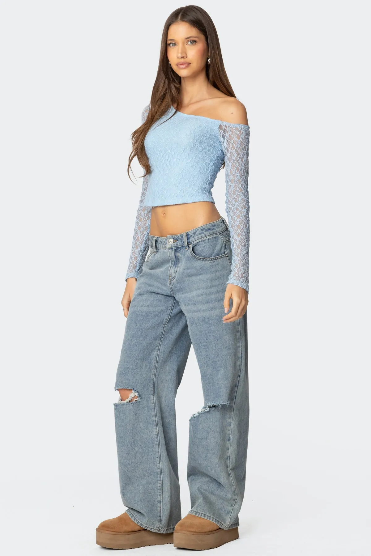 Fabia Asymmetric Textured Lace Top sold by Edikted product image thumbnail 4