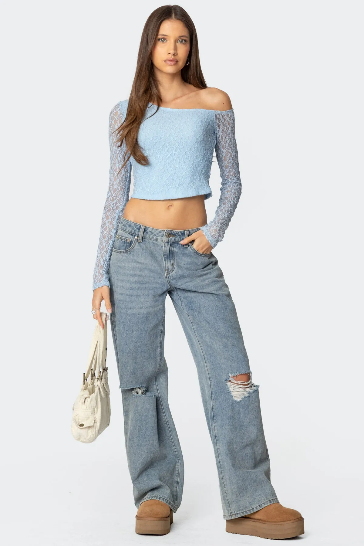 Fabia Asymmetric Textured Lace Top sold by Edikted product image thumbnail 2