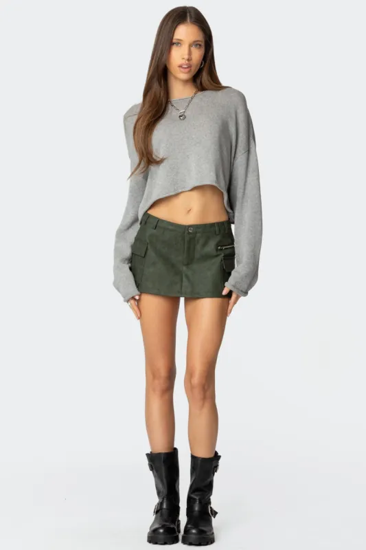 Faux Leather Cargo Micro Skort sold by Edikted