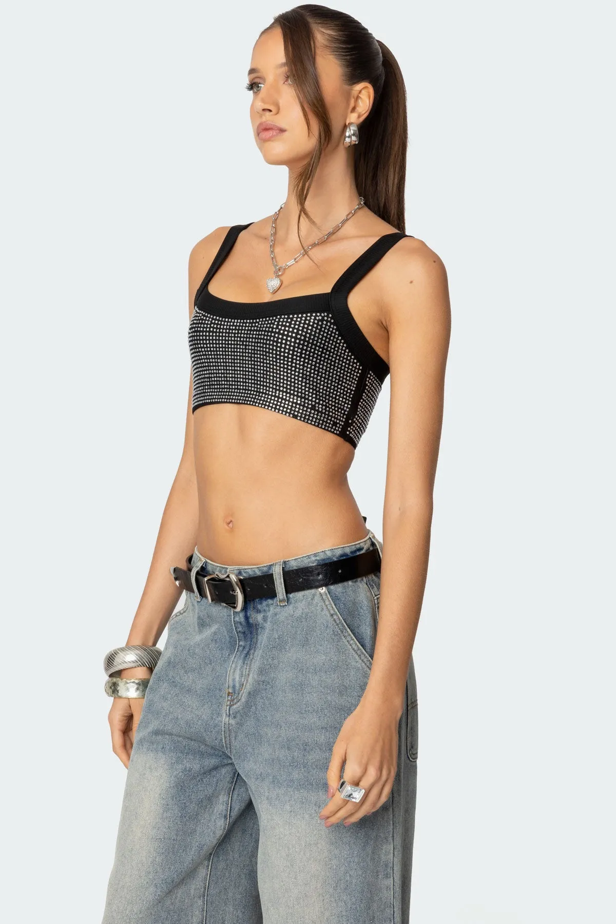 Rhinestone Ribbed Crop Top sold by Edikted product image thumbnail 3