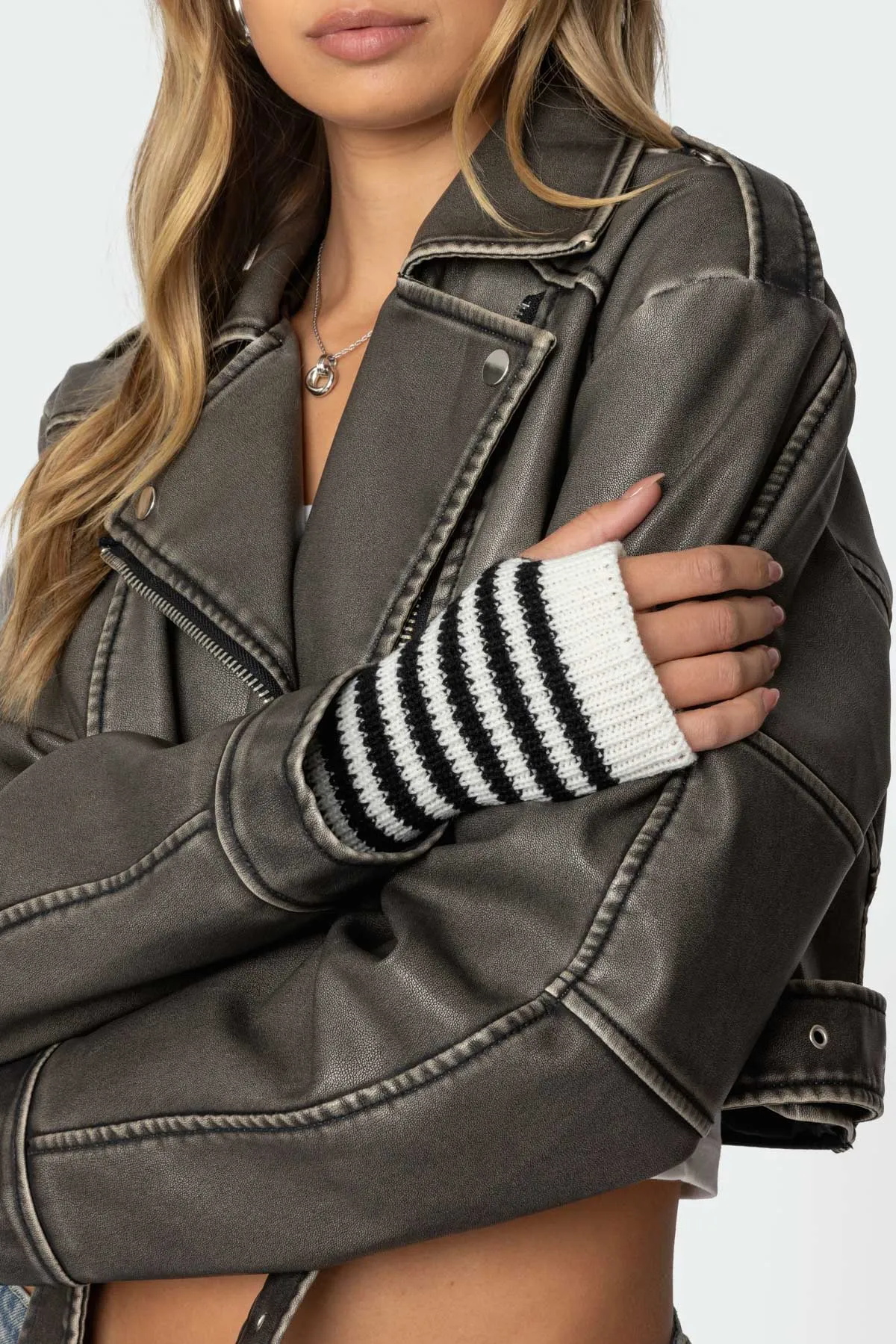 Striped Knitted Fingerless Gloves sold by Edikted