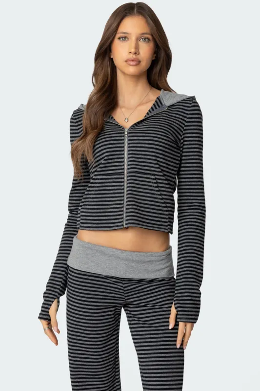 Meggy Striped Zip Up Hoodie sold by Edikted