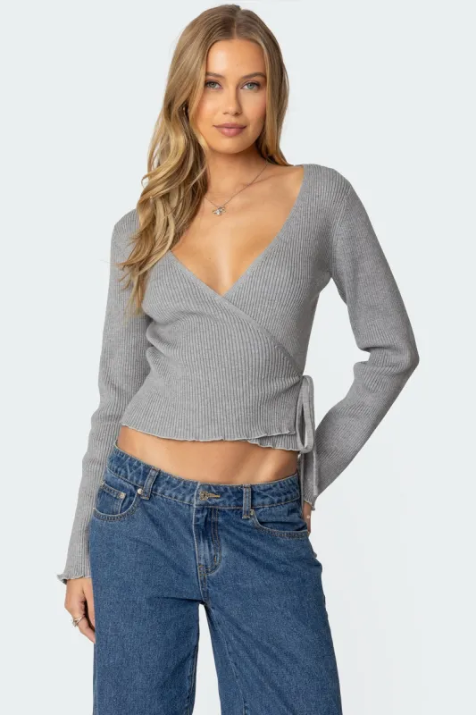 Paden Ribbed Knit Wrap Top sold by Edikted