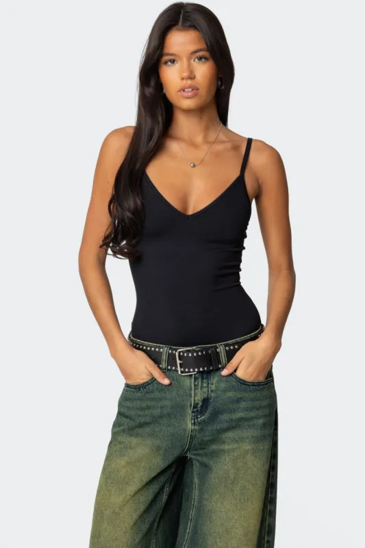 Teaghan V Neck Fitted Bodysuit sold by Edikted