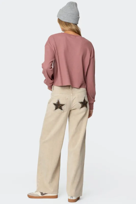 Leopard Star Low Rise Washed Jeans sold by Edikted
