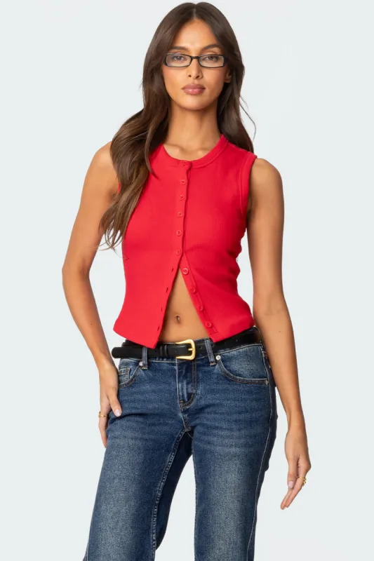 Basel Button Up Tank Top sold by Edikted