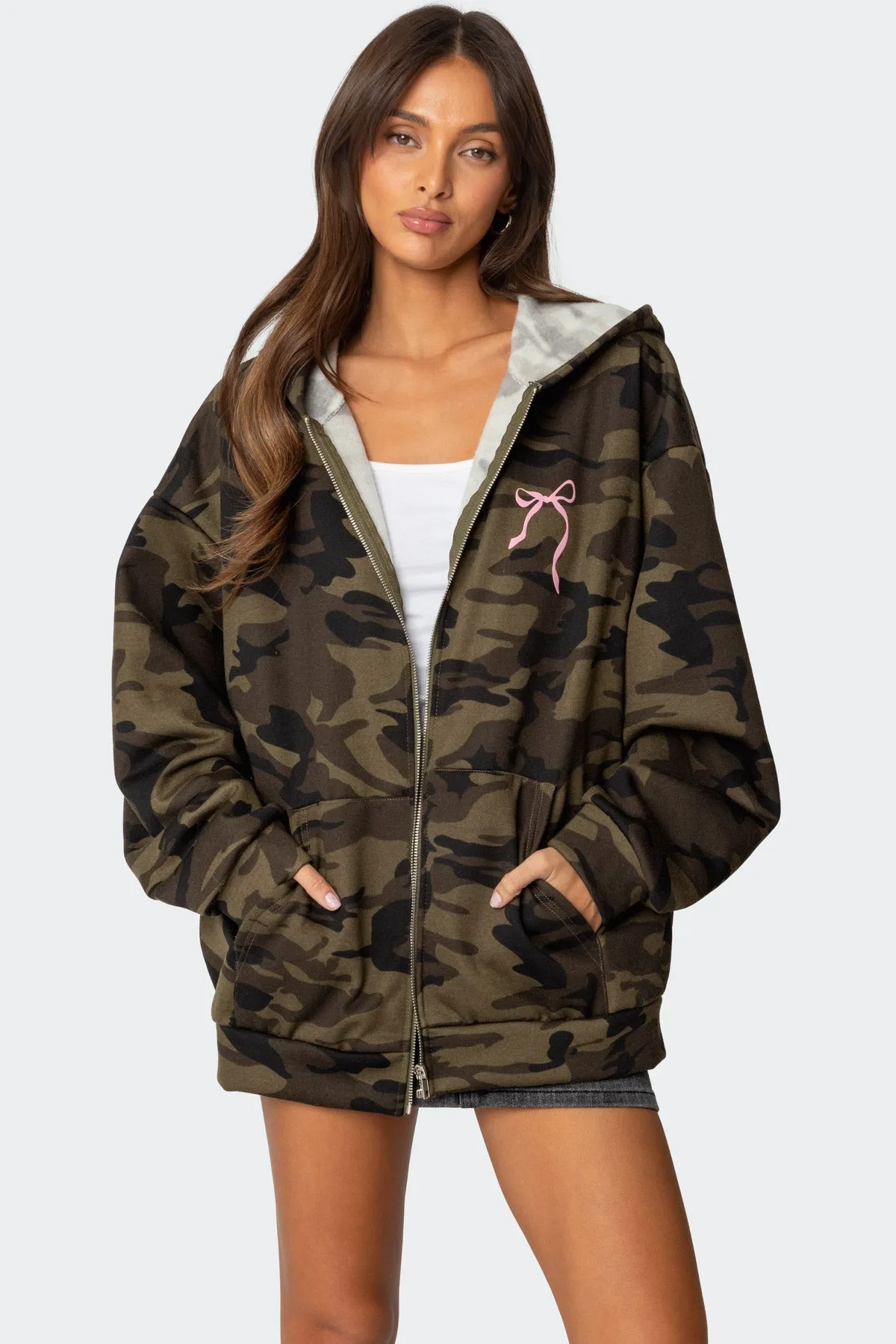 Camo Oversized Bow Detail Hoodie sold by Edikted product image thumbnail 3