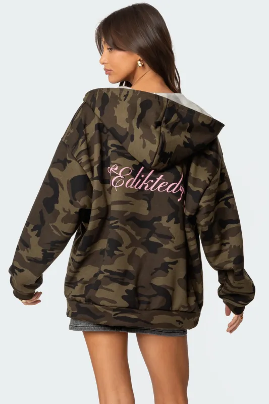 Camo Oversized Bow Detail Hoodie sold by Edikted