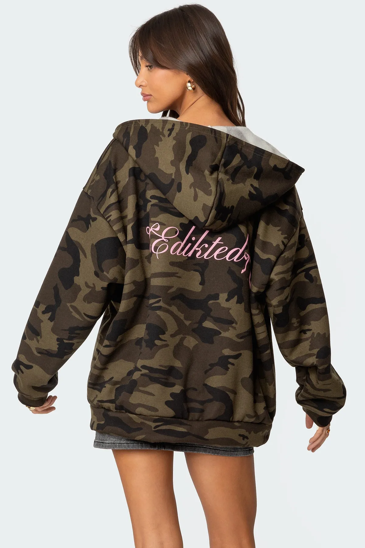 Camo Oversized Bow Detail Hoodie sold by Edikted