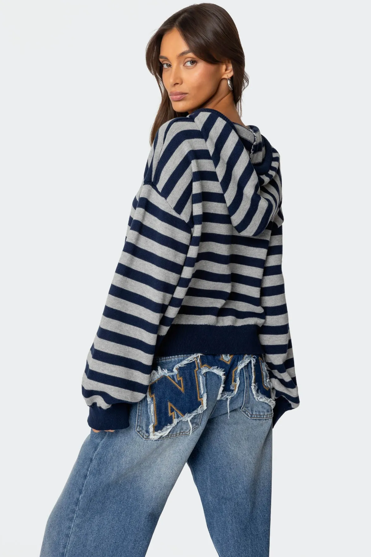 Striped Hooded Knit Sweater sold by Edikted product image thumbnail 5