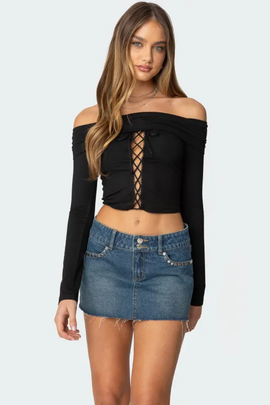 Lace Up Fold Over Top sold by Edikted