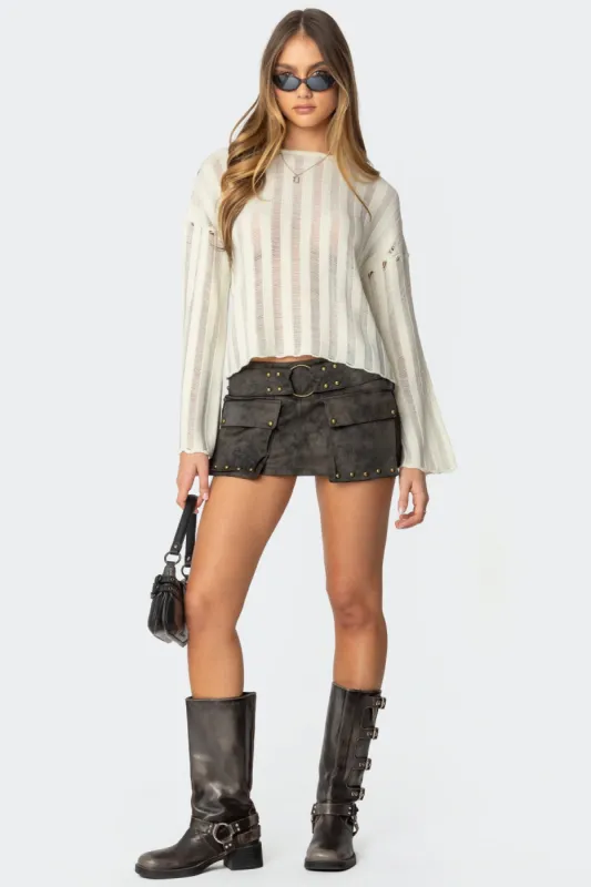 Marge Studded Faux Leather Mini Skort sold by Edikted