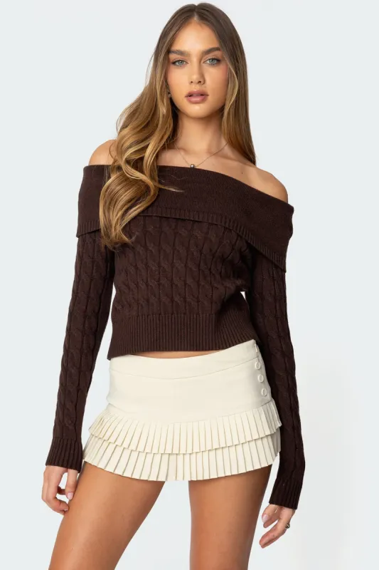 Glenn Fold Over Cable Knit Sweater sold by Edikted