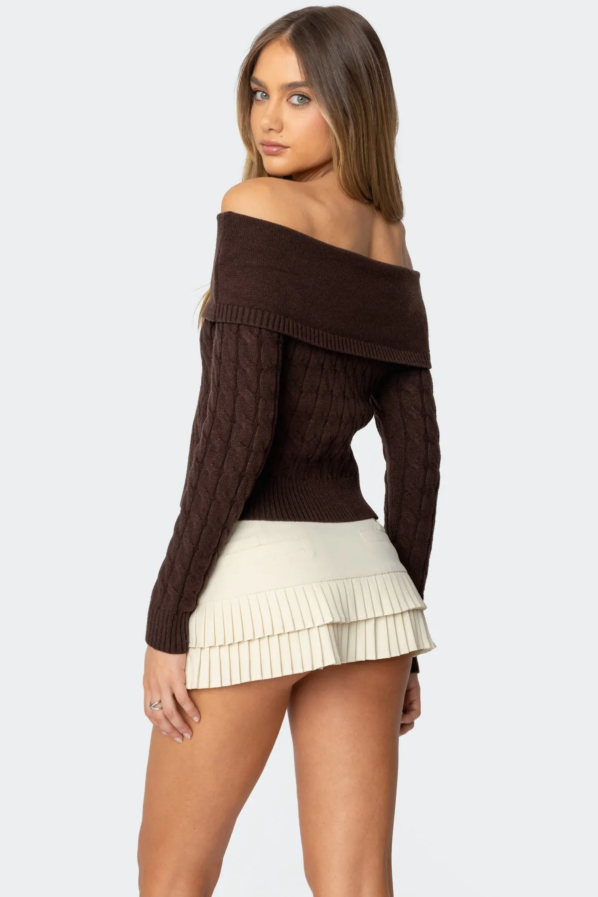 Glenn Fold Over Cable Knit Sweater sold by Edikted product image thumbnail 4