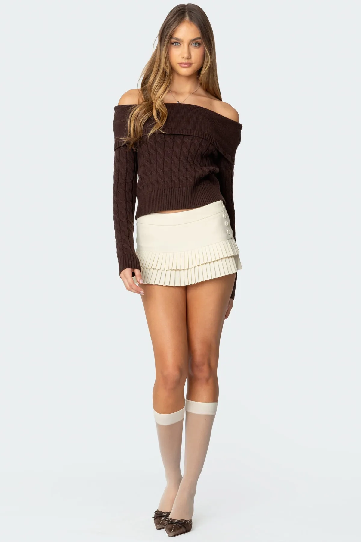 Glenn Fold Over Cable Knit Sweater sold by Edikted product image thumbnail 5