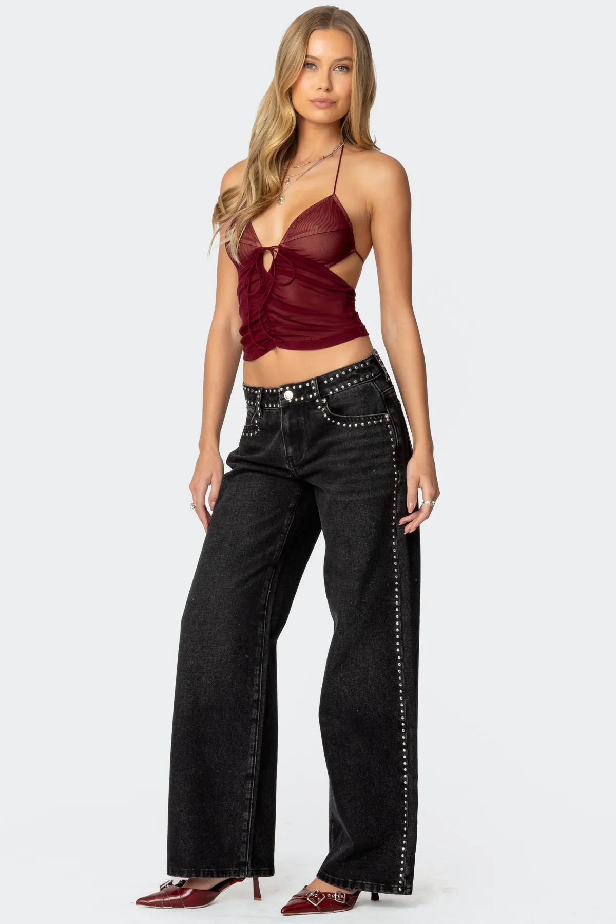 Strappy Ruched Mesh Top sold by Edikted product image thumbnail 4
