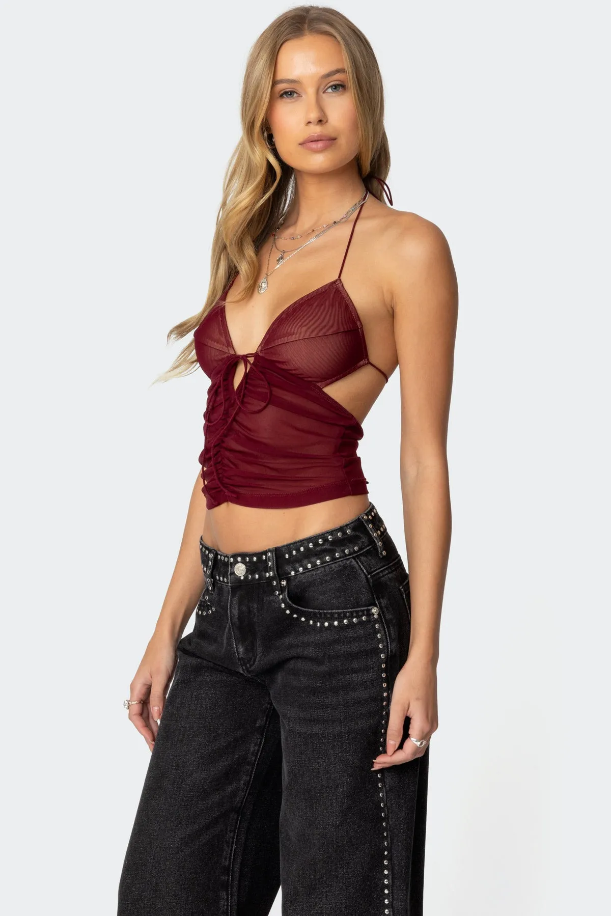 Strappy Ruched Mesh Top sold by Edikted product image thumbnail 3