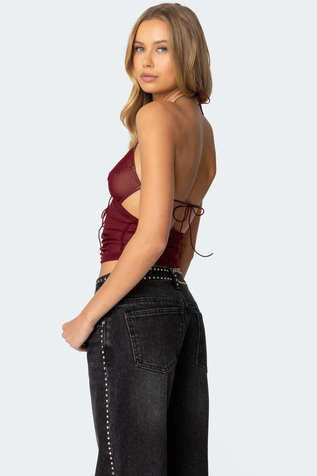 Strappy Ruched Mesh Top sold by Edikted product image thumbnail 5