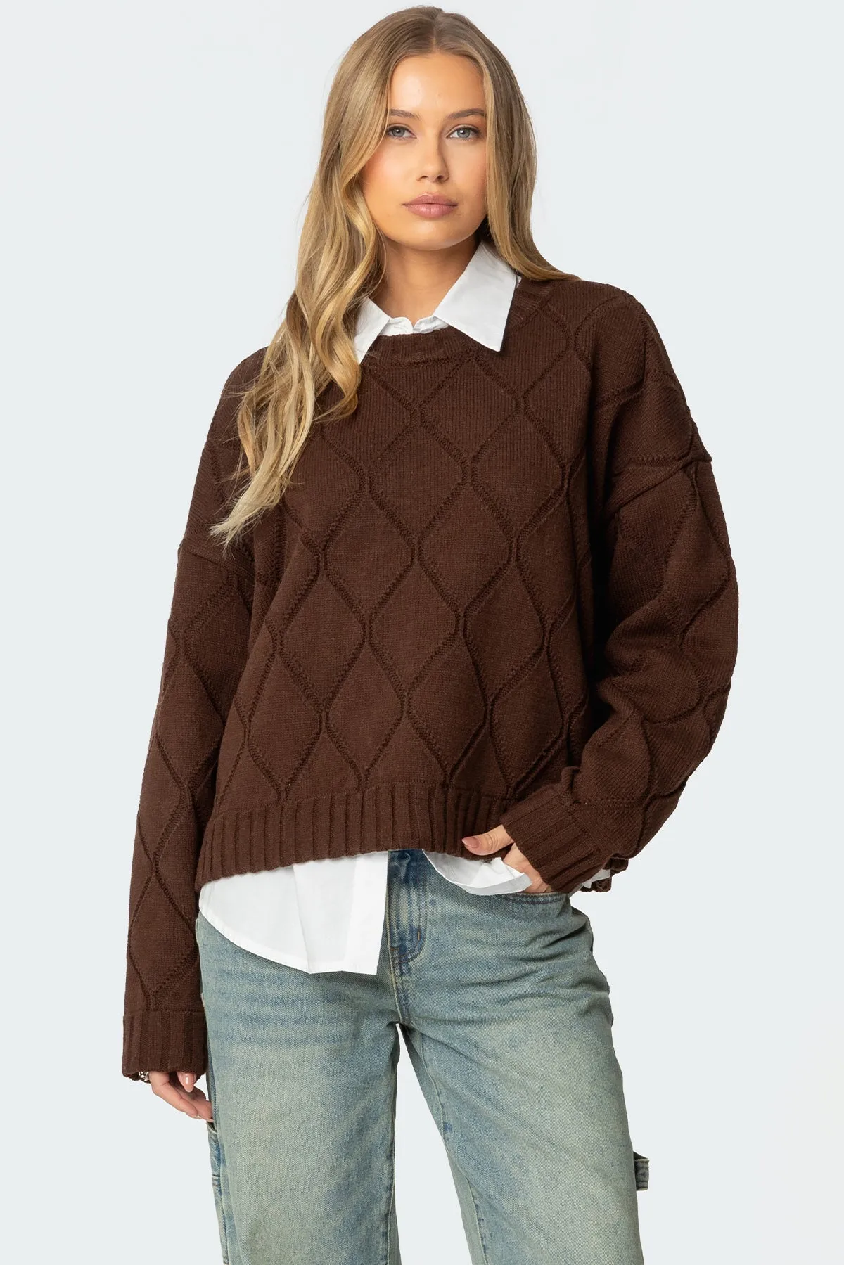 Cass Oversized Textured Knit Sweater sold by Edikted