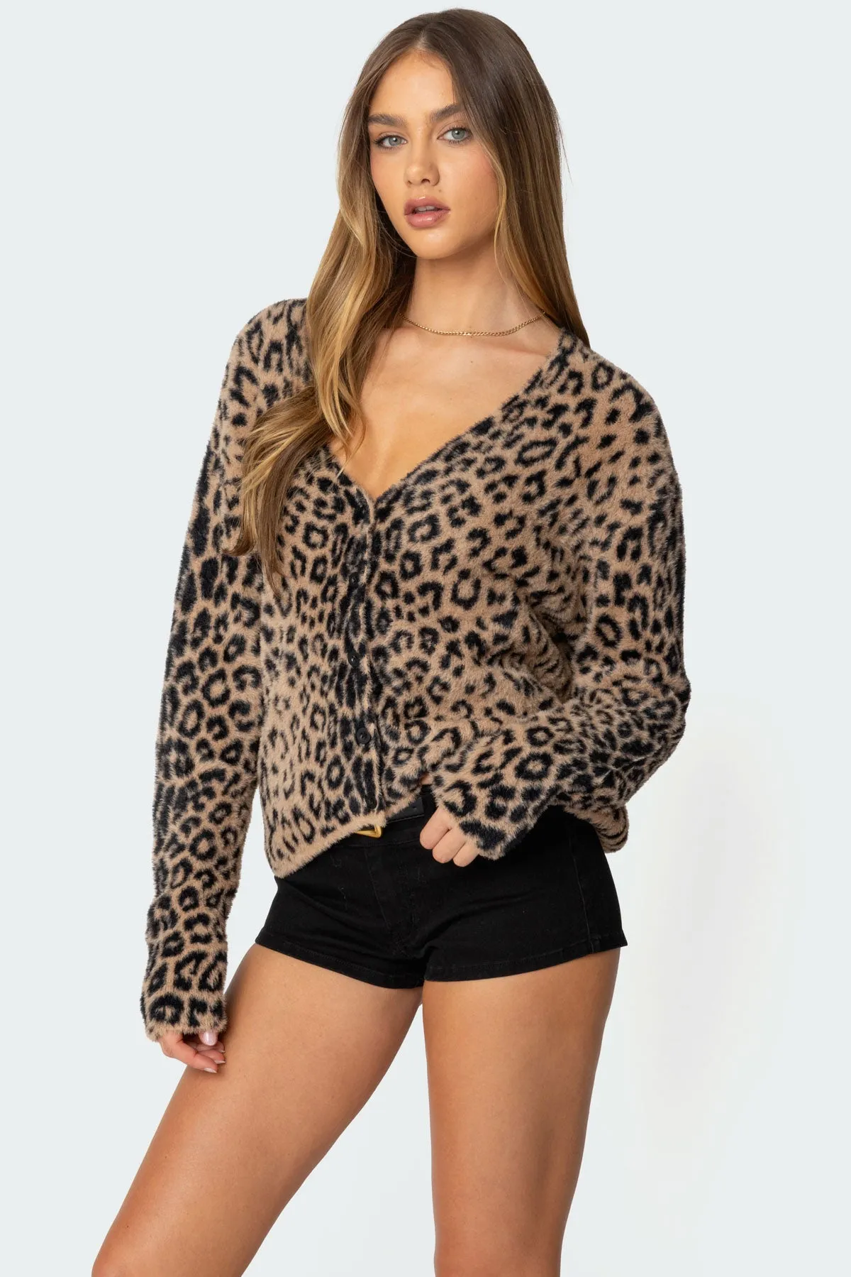 Leopard Printed V Neck Cardigan sold by Edikted product image thumbnail 3