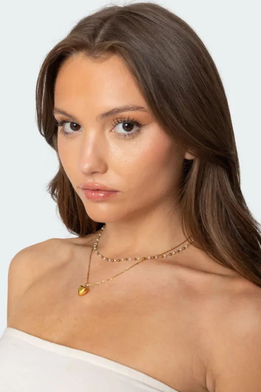 Heart & Pearl Layered Necklace sold by Edikted