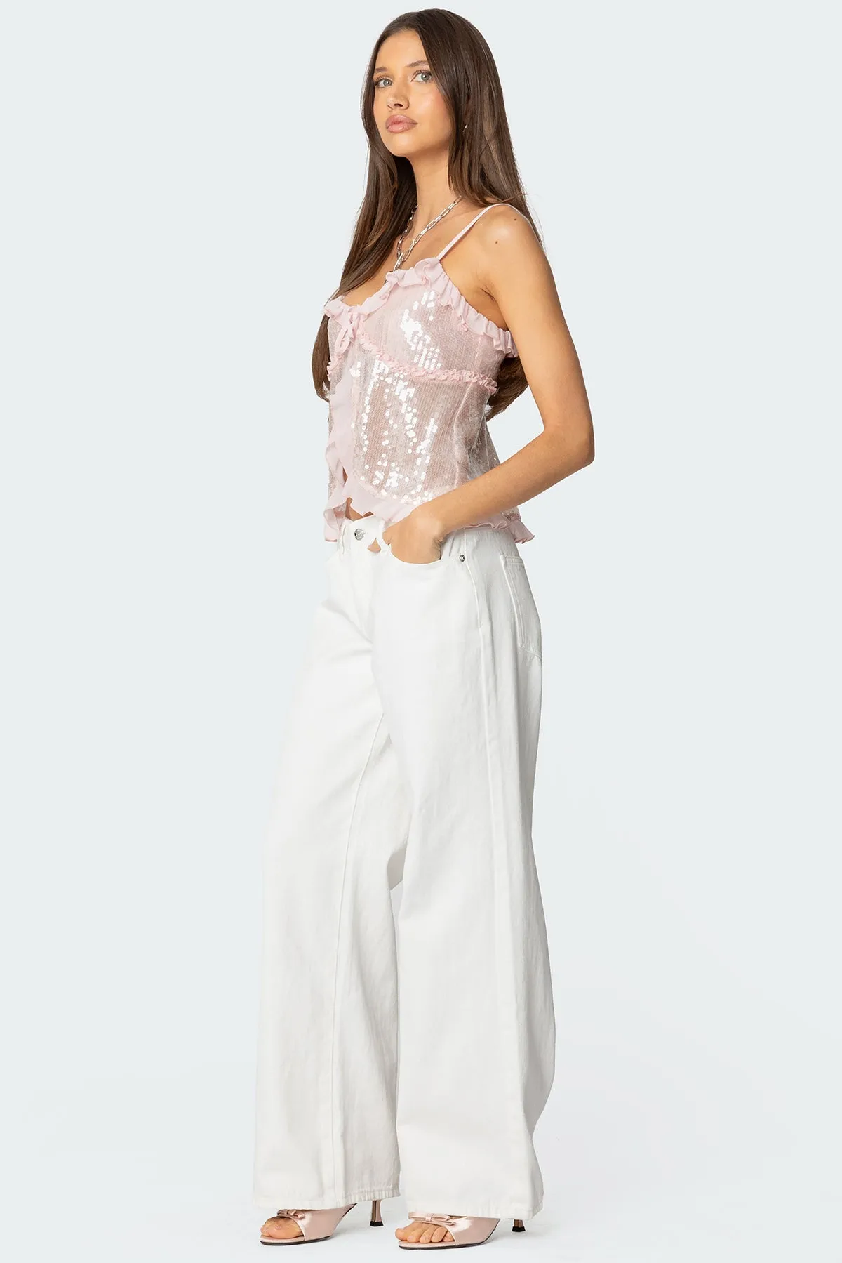 Sequin Ruffled Split Front Top sold by Edikted product image thumbnail 4