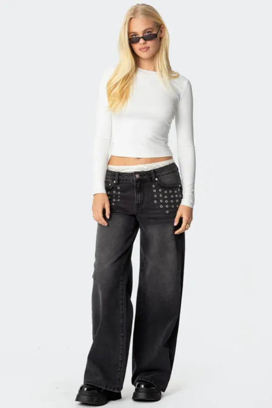 Grommet Low Rise Baggy Jeans sold by Edikted