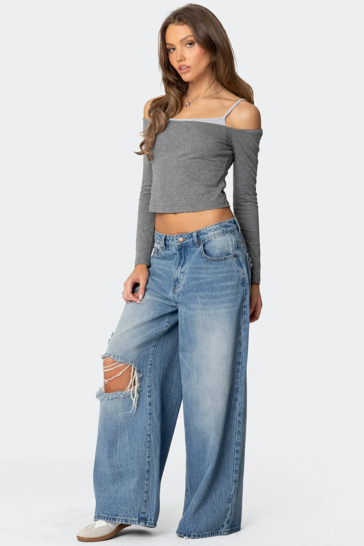 Off Shoulder Layered Long Sleeve T Shirt sold by Edikted product image thumbnail 4