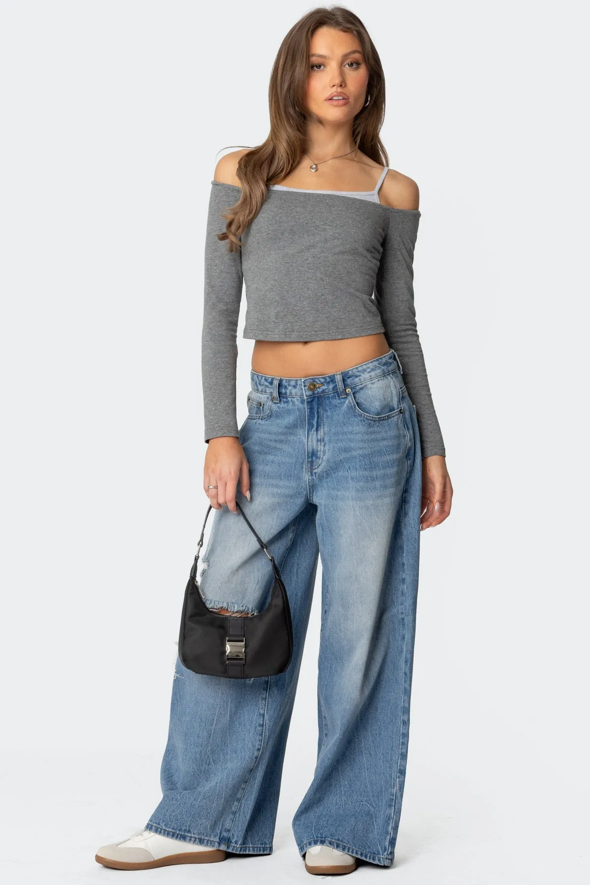 Off Shoulder Layered Long Sleeve T Shirt sold by Edikted product image thumbnail 2