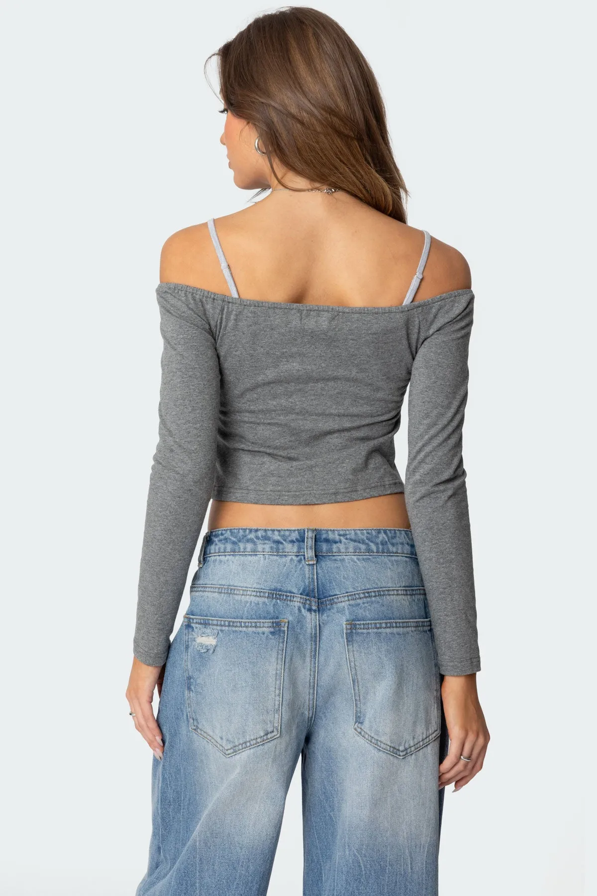 Off Shoulder Layered Long Sleeve T Shirt sold by Edikted product image thumbnail 5