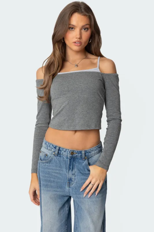 Off Shoulder Layered Long Sleeve T Shirt sold by Edikted