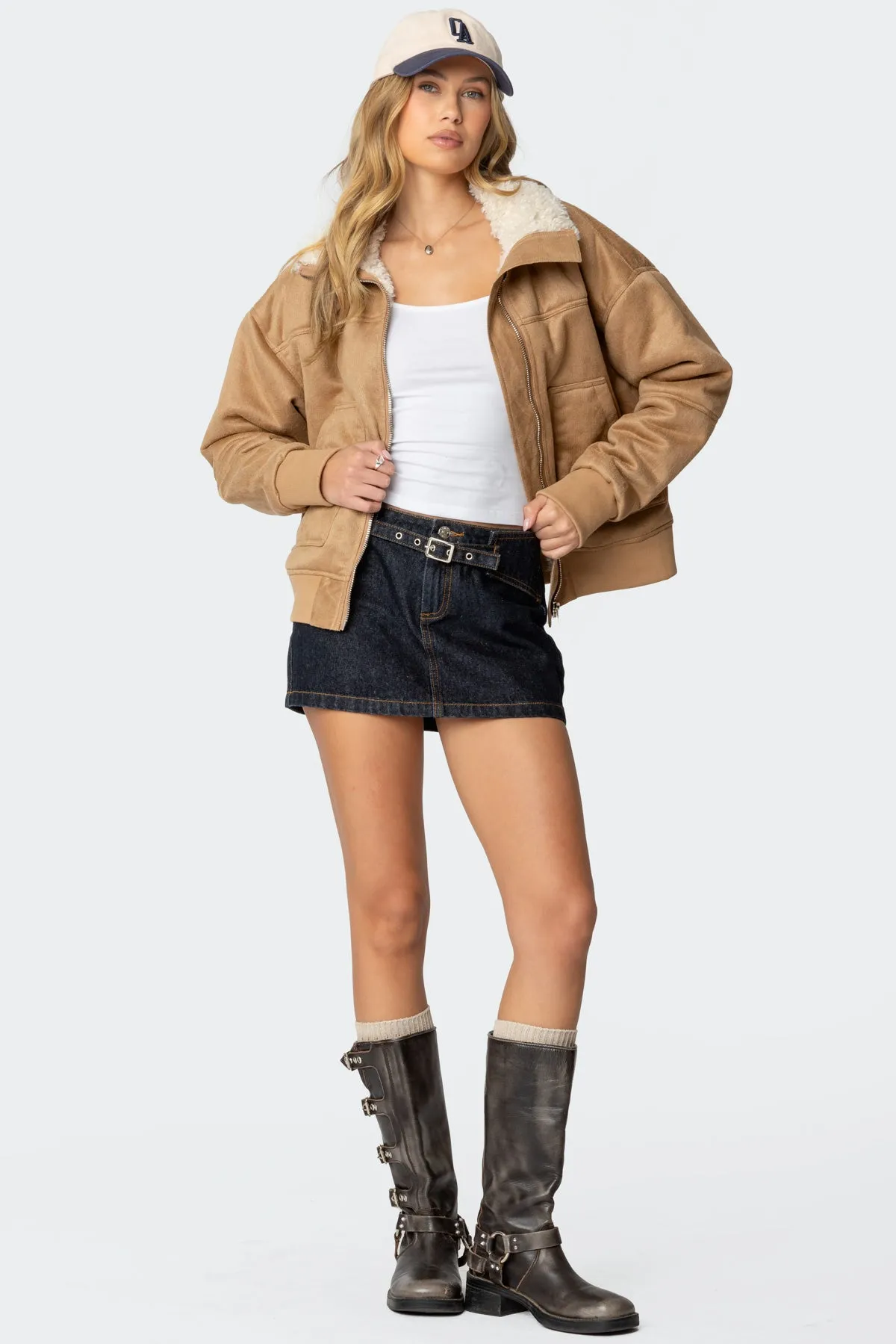 Faux Suede Shearling Bomber Jacket sold by Edikted product image thumbnail 5